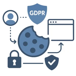 Illustration showing how cookies policy are used on the website, emphasizing data privacy and GDPR compliance