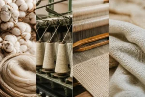 Elnawawy: Global Yarn and Twine Manufacturer Leaders in Natural Fiber Innovation 12 Yarns and fabrics guide showing cotton, yarn cones, weaving loom and finished textile fabric