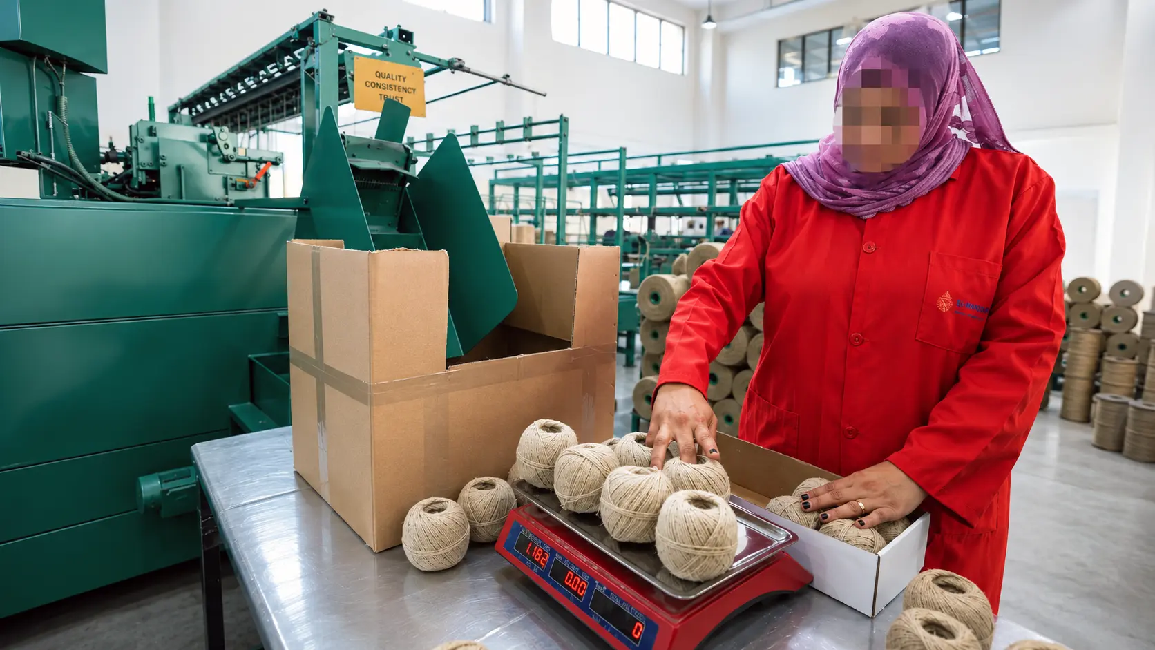 Yarn quality control weighing and packing at El Nawawy Company