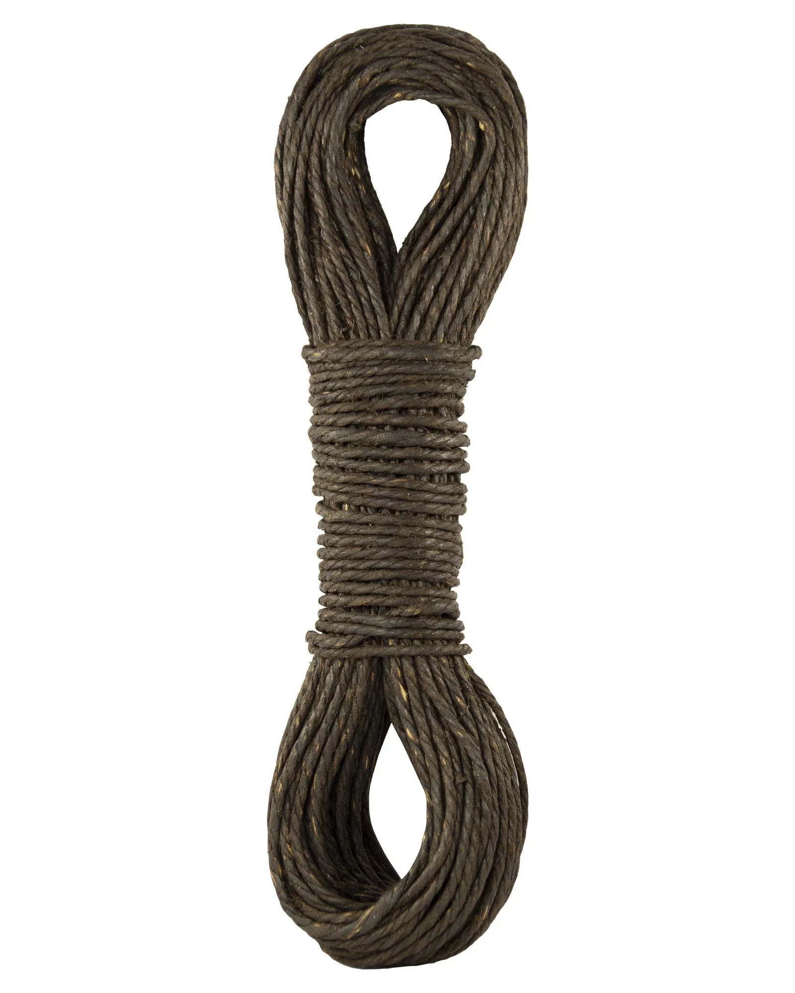 Figure-of-eight coil of tarred Egyptian flax linen marline